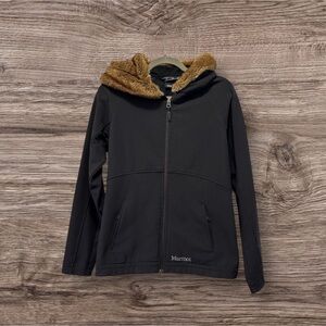 Marmot Women's Furlong‎ Hoodie Softshell Jacket Black Faux Fur Size Medium